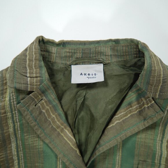 AKRIS Punto Womens Blazer Jacket Green Linen Viscose Striped - Picture 3 of 6